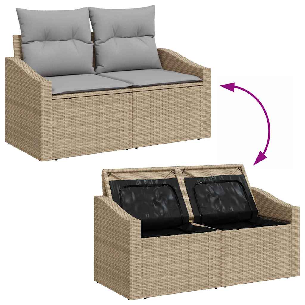 Tuinbankenset 9 st 7-Aantal zitplaatsen Beige Poly riet