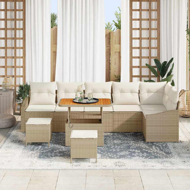 Tuinbankenset 9 st 7-Aantal zitplaatsen Beige Poly riet