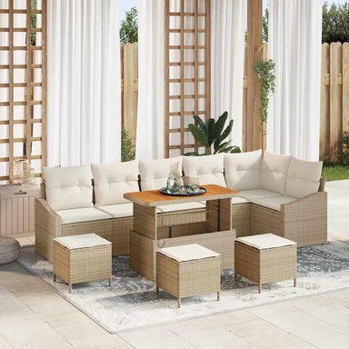 Tuinbankenset 10 st 8-Aantal zitplaatsen Beige Poly riet