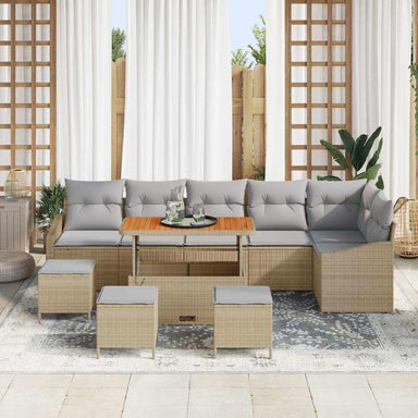 Tuinbankenset 10 st 8-Aantal zitplaatsen Beige Poly riet