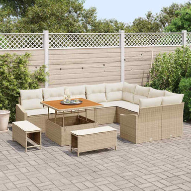 Tuinbankenset 12 st 7-Aantal zitplaatsen Beige Poly riet