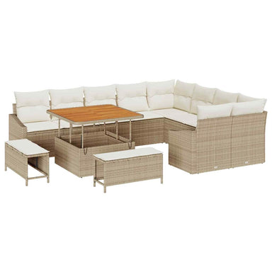 Tuinbankenset 12 st 7-Aantal zitplaatsen Beige Poly riet