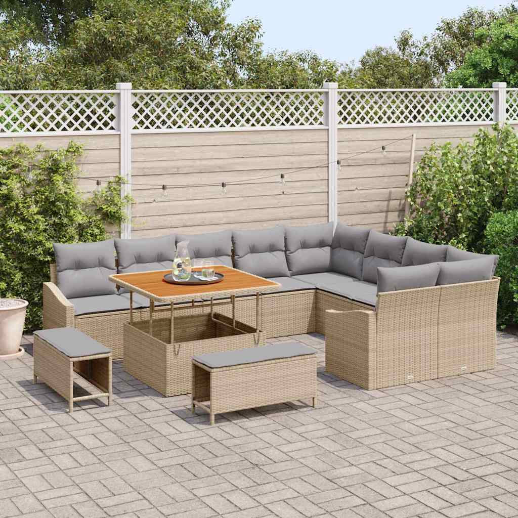 Tuinbankenset 12 st 7-Aantal zitplaatsen Beige Poly riet