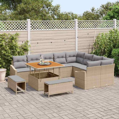 Tuinbankenset 12 st 7-Aantal zitplaatsen Beige Poly riet