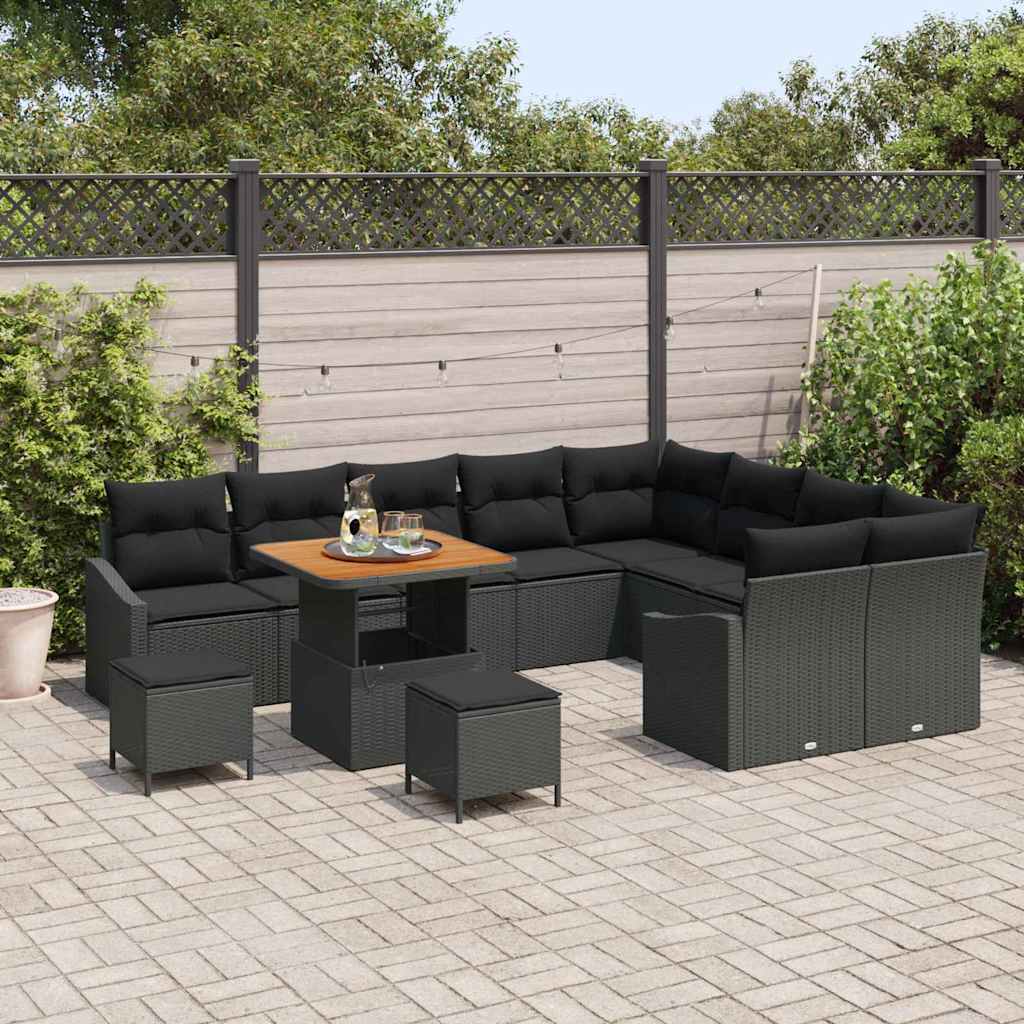 Tuinbankenset 12 st 7-Aantal zitplaatsen Zwart Poly riet