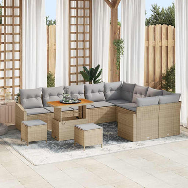 Tuinbankenset 12 st 7-Aantal zitplaatsen Beige Poly riet