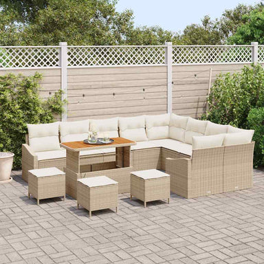 Tuinbankenset 13 st 8-Aantal zitplaatsen Beige Poly riet