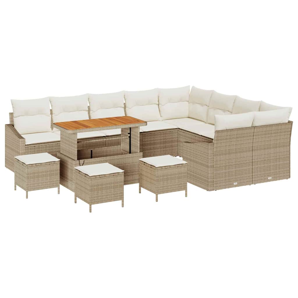 Tuinbankenset 13 st 8-Aantal zitplaatsen Beige Poly riet