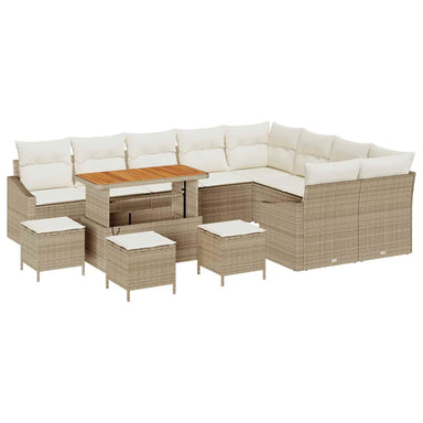 Tuinbankenset 13 st 8-Aantal zitplaatsen Beige Poly riet