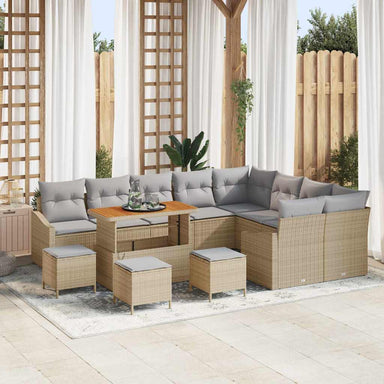 Tuinbankenset 13 st 8-Aantal zitplaatsen Beige Poly riet
