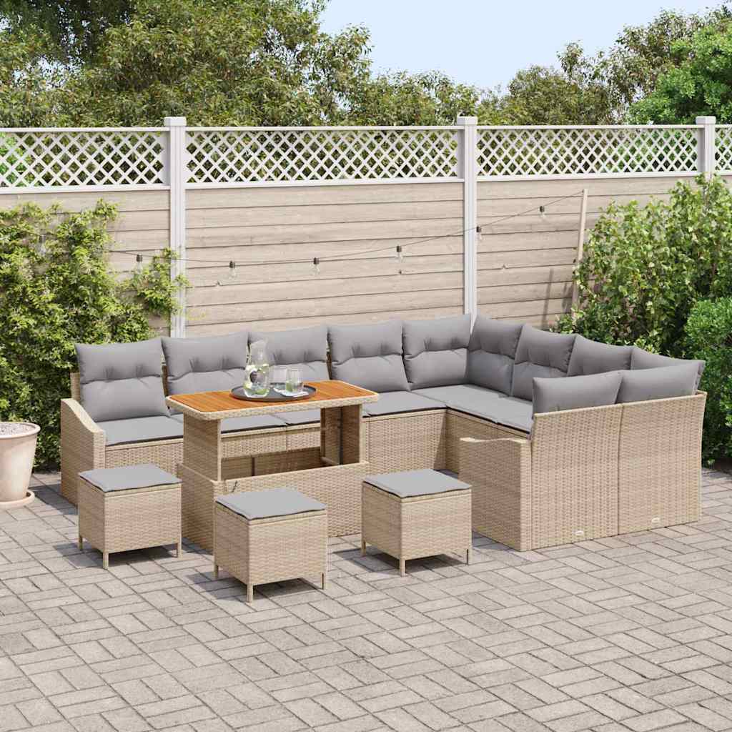 Tuinbankenset 13 st 8-Aantal zitplaatsen Beige Poly riet