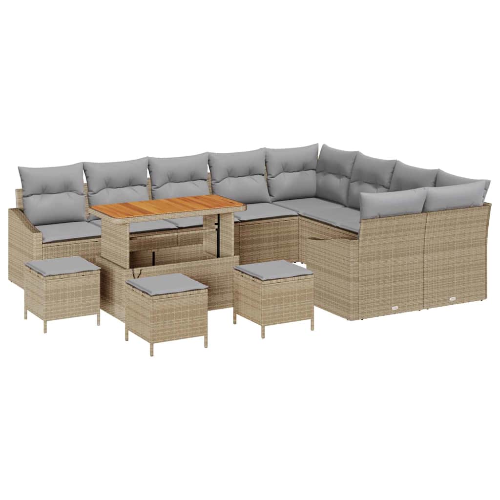 Tuinbankenset 13 st 8-Aantal zitplaatsen Beige Poly riet