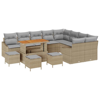 Tuinbankenset 13 st 8-Aantal zitplaatsen Beige Poly riet