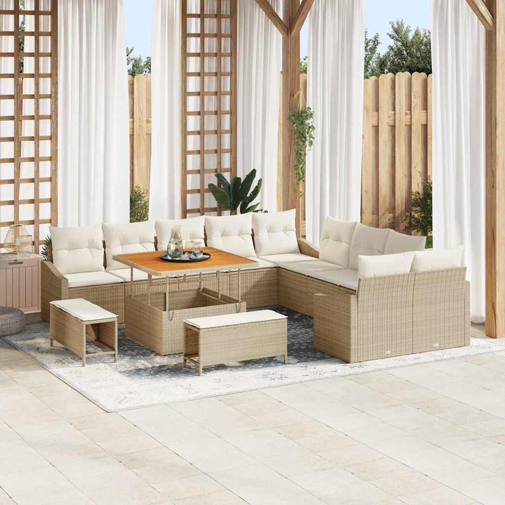 Tuinbankenset met kussen met opslag 13 pcs Beige Poly riet