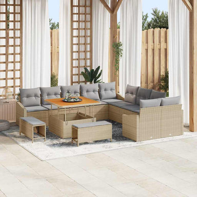 Tuinbankenset met kussen met opslag 13 pcs Beige Poly riet