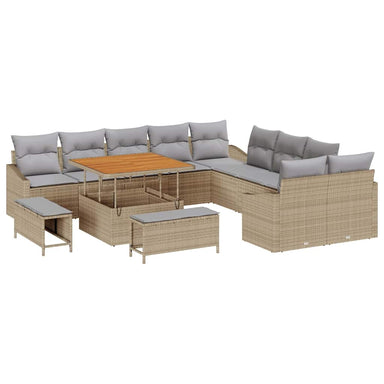 Tuinbankenset met kussen met opslag 13 pcs Beige Poly riet