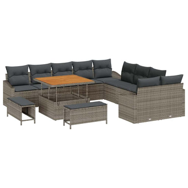 Tuinbankenset met kussen met opslag 13 pcs Grijs Poly riet