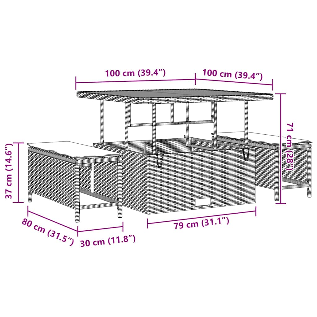 Tuinbankenset met kussen met opslag 13 pcs Grijs Poly riet