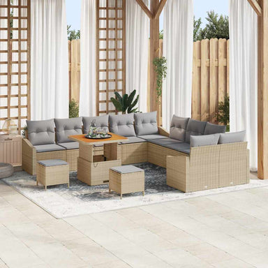 Tuinbankenset met kussen met opslag 13 pcs Beige Poly riet