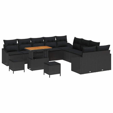 Tuinbankenset met kussen met opslag 13 pcs Zwart Poly riet