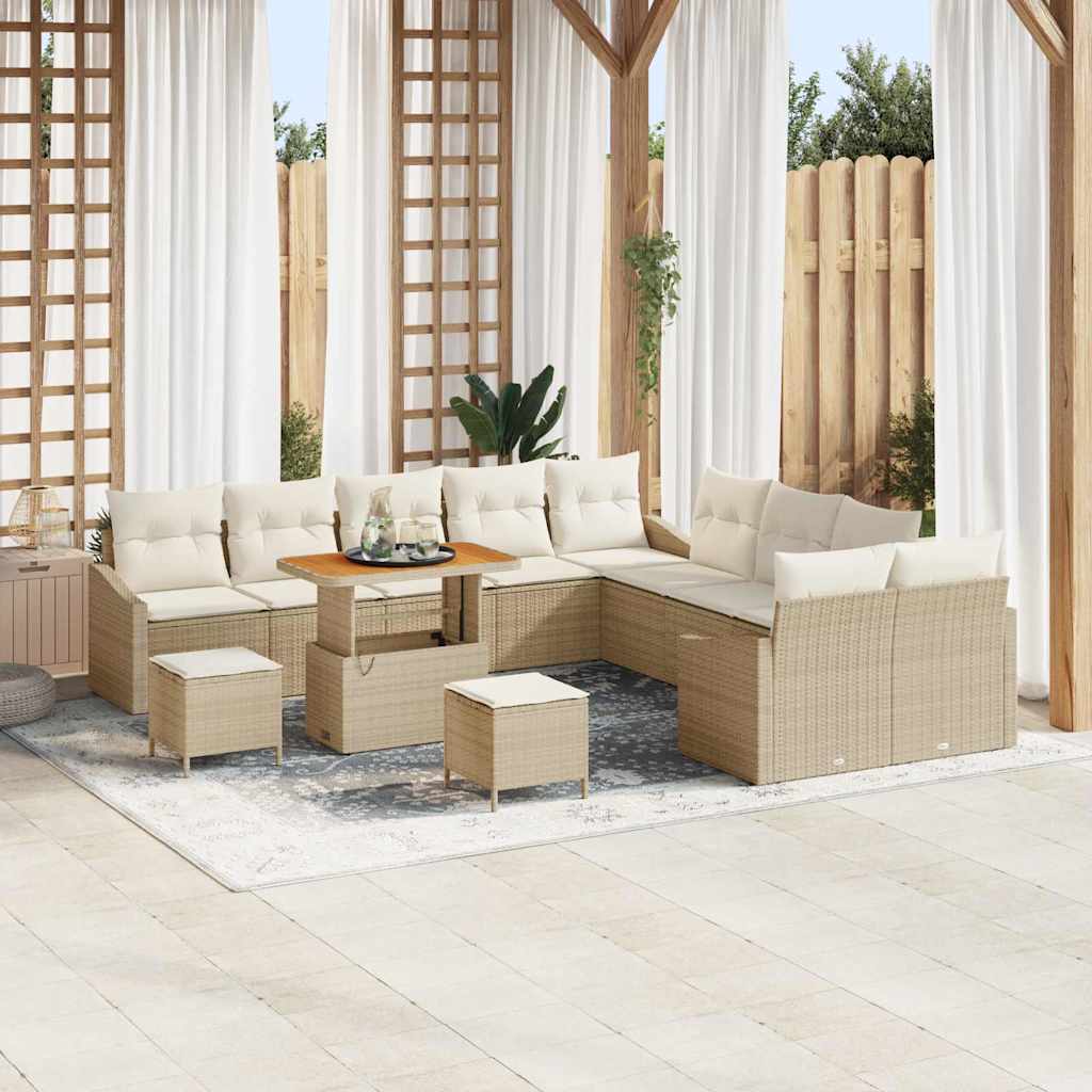 Tuinbankenset met kussen met opslag 13 pcs Beige Poly riet