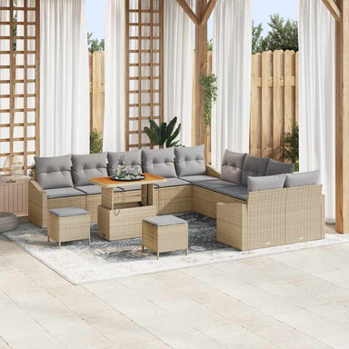 Tuinbankenset 13 st 12-Aantal zitplaatsen Beige Poly riet