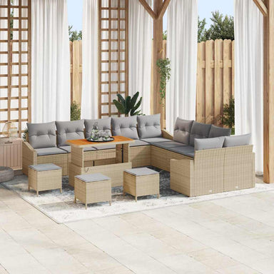Tuinbankenset met kussen met opslag 13 pcs Beige Poly riet