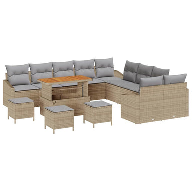 Tuinbankenset met kussen met opslag 13 pcs Beige Poly riet