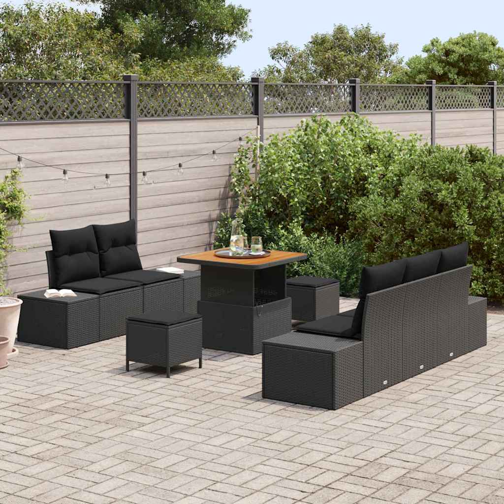 Tuinbankenset 8 st 7-Aantal zitplaatsen Zwart Poly riet