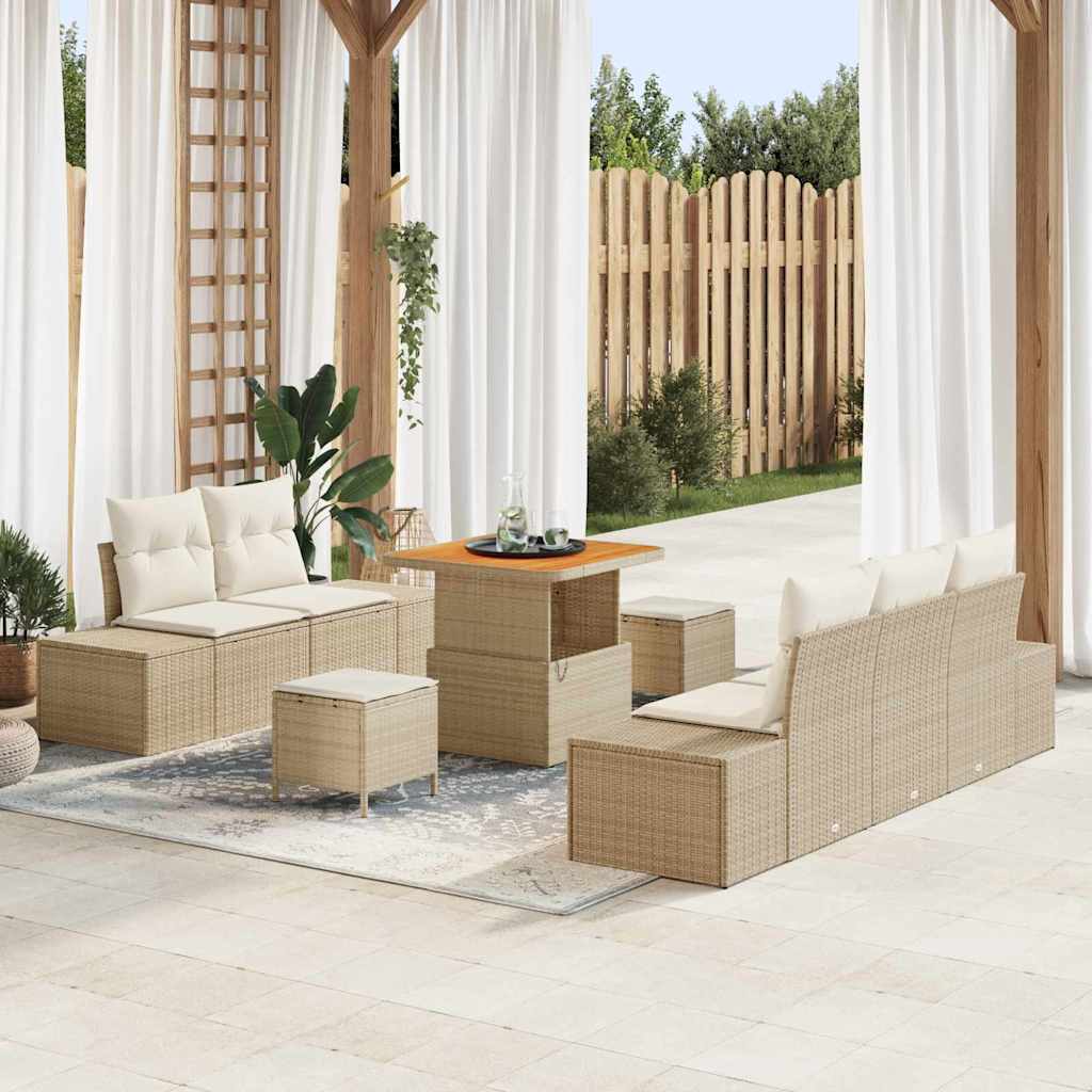 Tuinbankenset 8 st 7-Aantal zitplaatsen Beige Poly riet
