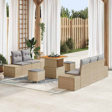 Tuinbankenset 8 st 7-Aantal zitplaatsen Beige Poly riet