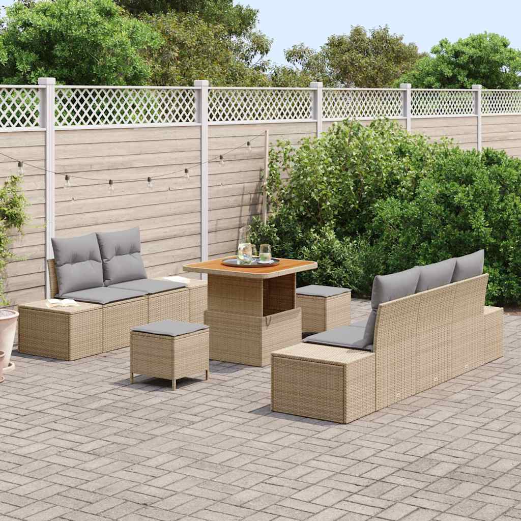Tuinbankenset 8 st 7-Aantal zitplaatsen Beige Poly riet