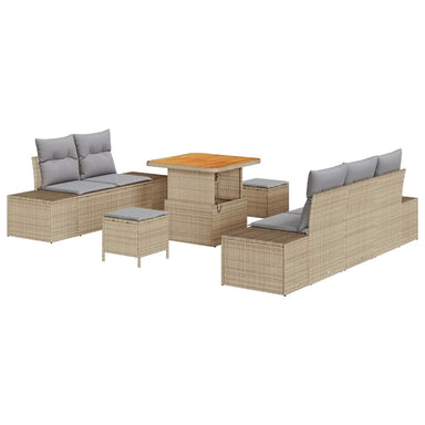 Tuinbankenset 8 st 7-Aantal zitplaatsen Beige Poly riet