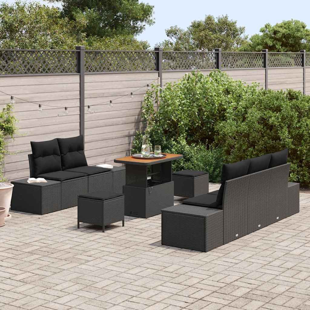 Tuinbankenset 8 st 7-Aantal zitplaatsen Zwart Poly riet