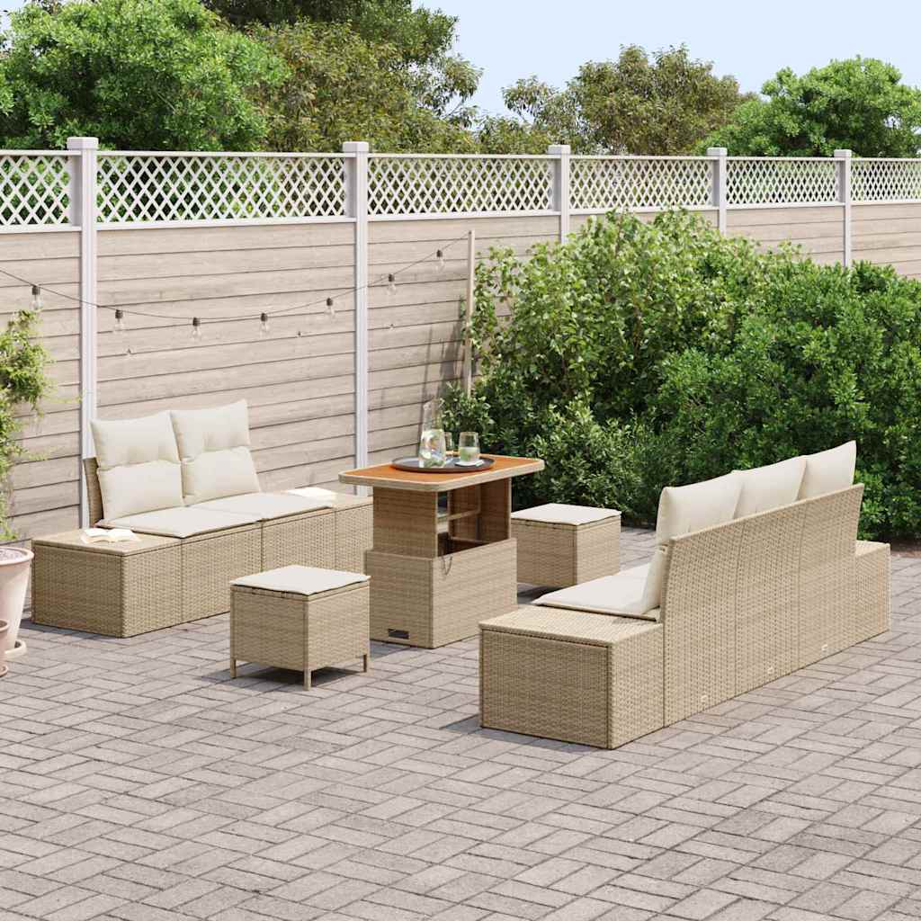 Tuinbankenset 8 st 7-Aantal zitplaatsen Beige Poly riet
