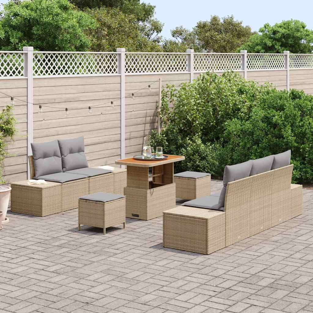 Tuinbankenset 8 st 7-Aantal zitplaatsen Beige Poly riet