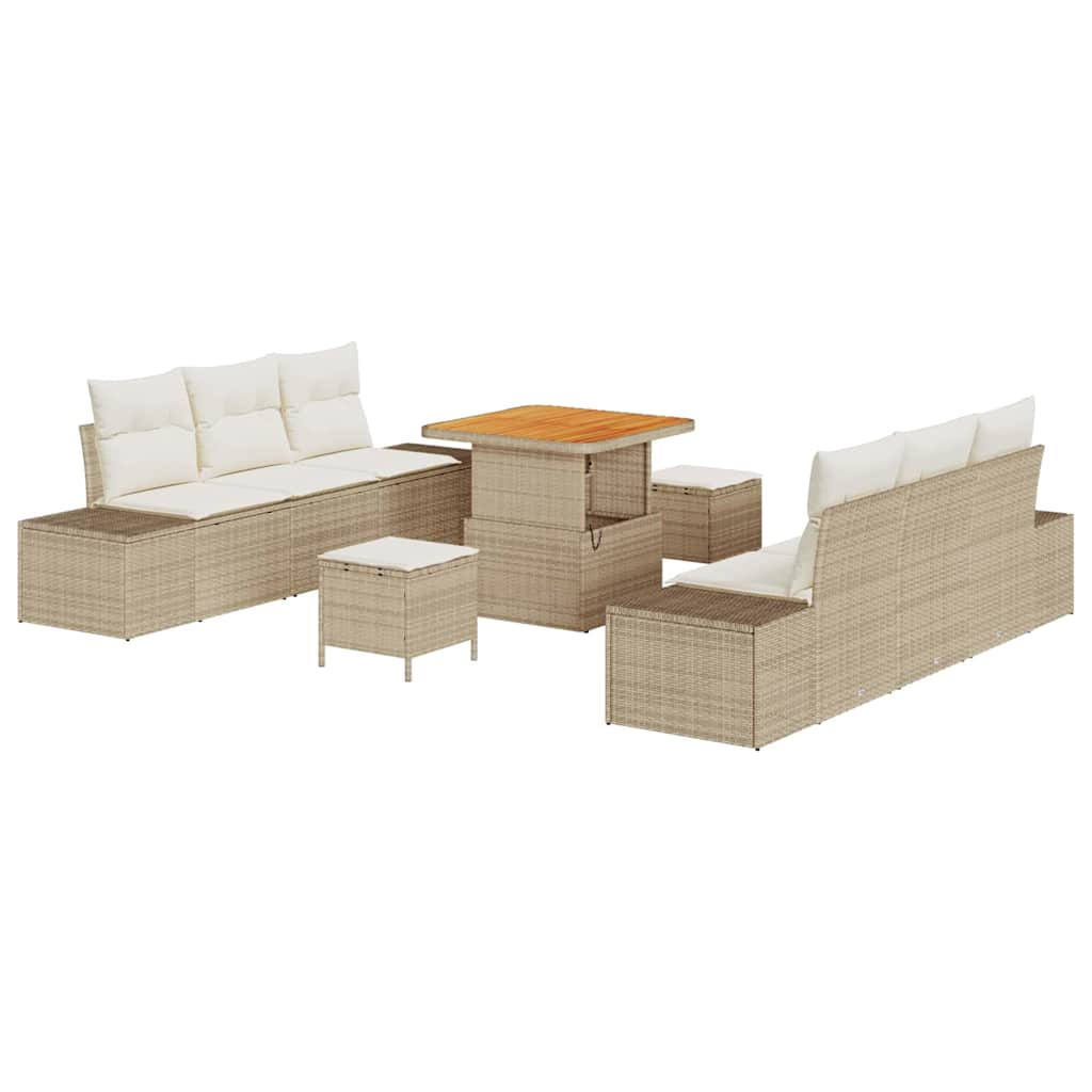 Tuinbankenset 9 st 8-Aantal zitplaatsen Beige Poly riet