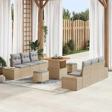 Tuinbankenset 9 st 8-Aantal zitplaatsen Beige Poly riet