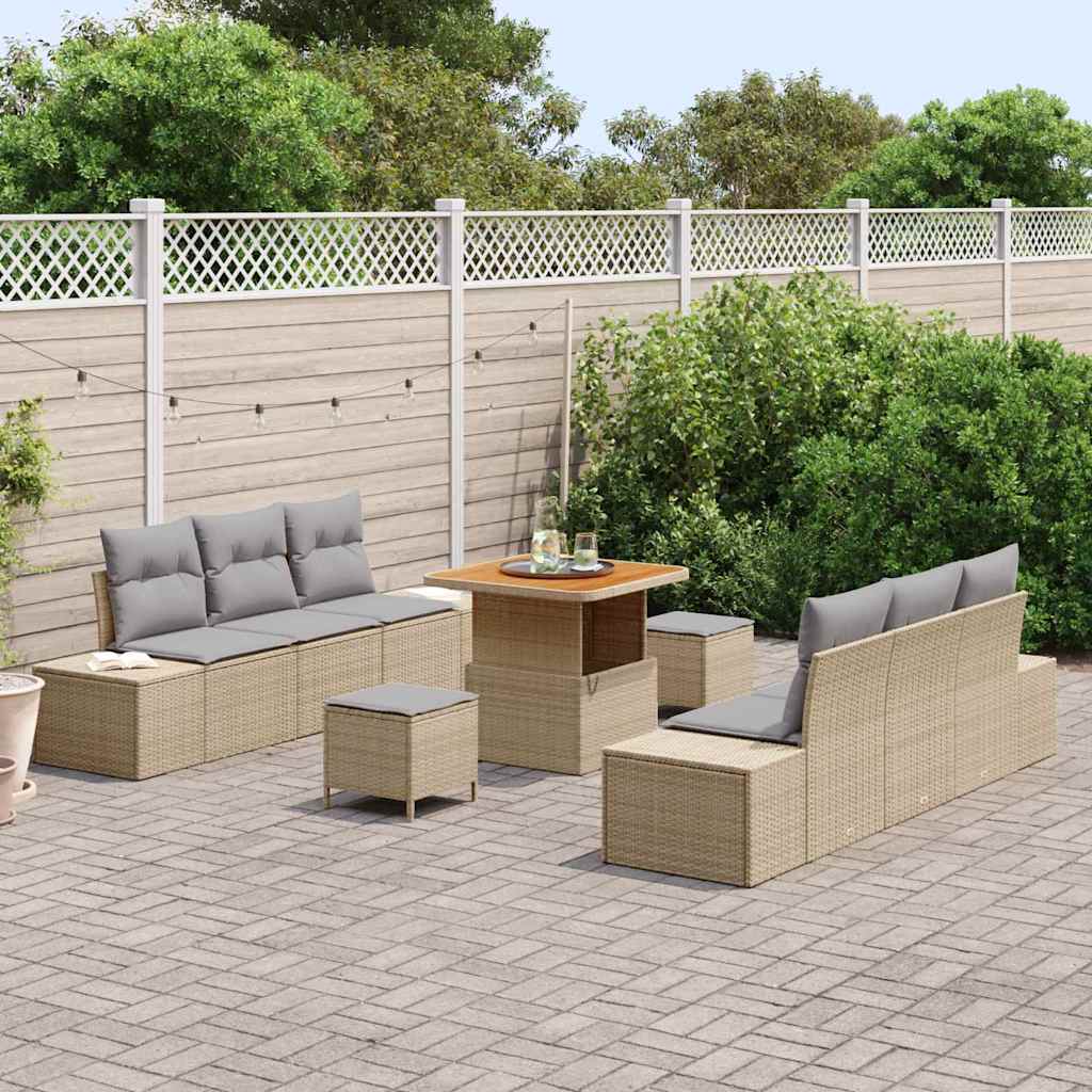 Tuinbankenset 9 st 8-Aantal zitplaatsen Beige Poly riet