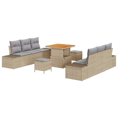 Tuinbankenset 9 st 8-Aantal zitplaatsen Beige Poly riet