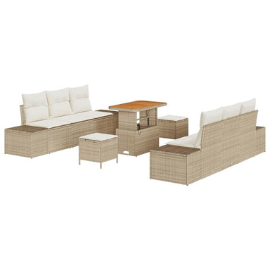 Tuinbankenset met kussen met opslag 9 pcs Beige Poly riet