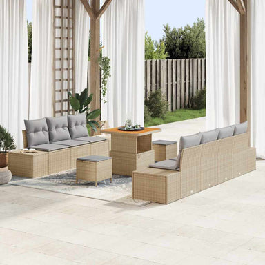Tuinbankenset 10 st 9-Aantal zitplaatsen Beige Poly riet