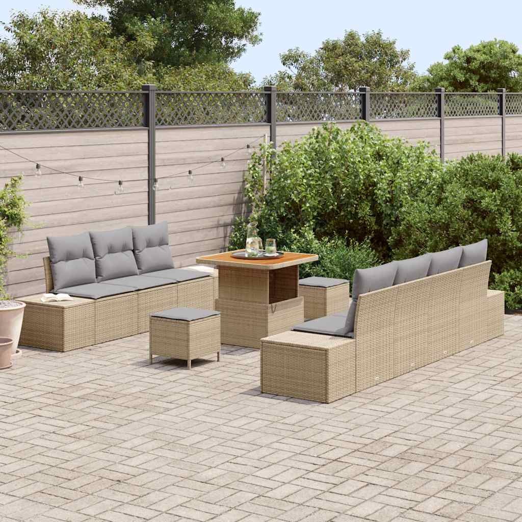 Tuinbankenset 10 st 9-Aantal zitplaatsen Beige Poly riet