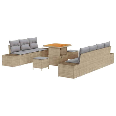 Tuinbankenset 10 st 9-Aantal zitplaatsen Beige Poly riet