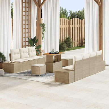 Tuinbankenset 10 st 9-Aantal zitplaatsen Beige Poly riet