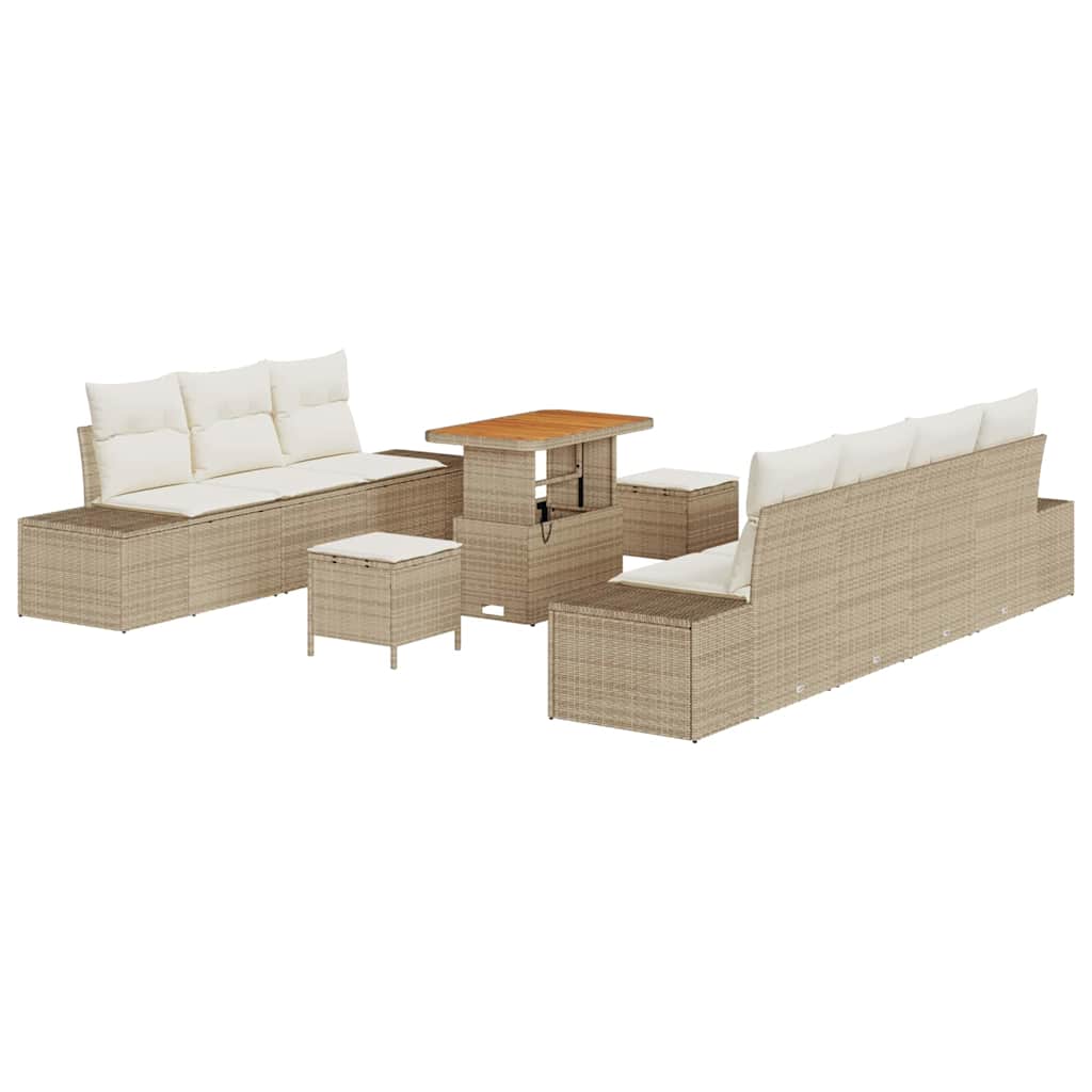 Tuinbankenset 10 st 9-Aantal zitplaatsen Beige Poly riet