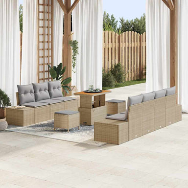 Tuinbankenset 10 st 9-Aantal zitplaatsen Beige Poly riet