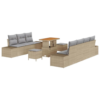 Tuinbankenset 10 st 9-Aantal zitplaatsen Beige Poly riet
