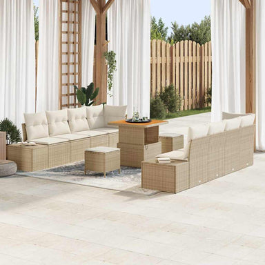 Tuinbankenset met kussen met opslag 11 pcs Beige Poly riet