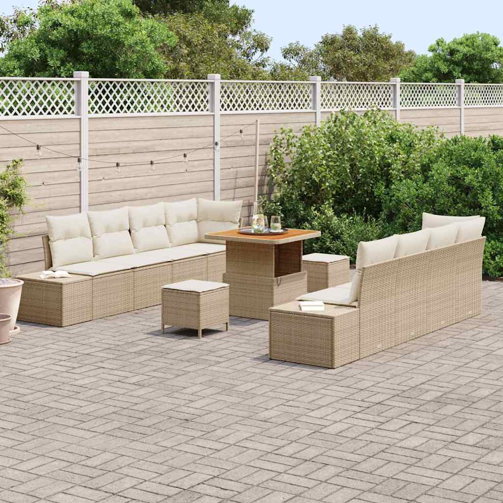 Tuinbankenset met kussen met opslag 11 pcs Beige Poly riet